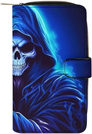 Cartoon Animated Grim Reaper Womens Long Wallets Leather Large Capacity Wristlet Clutch Purse Credit Card Holder