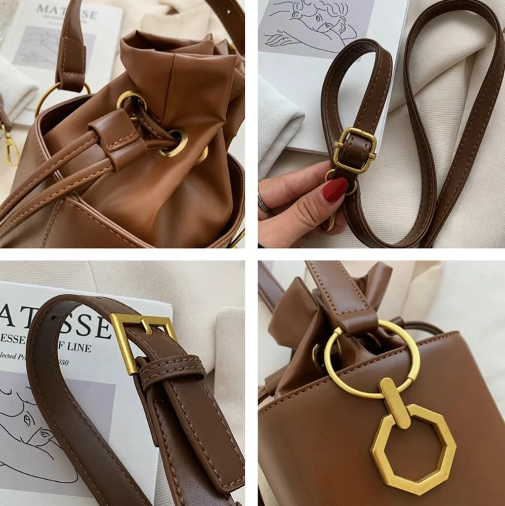 Casual Bucket Bag Trendy Crossbody Bags For Women Vegan Leather Handbags Elegant Clutch Purses Women’s Evening Bag