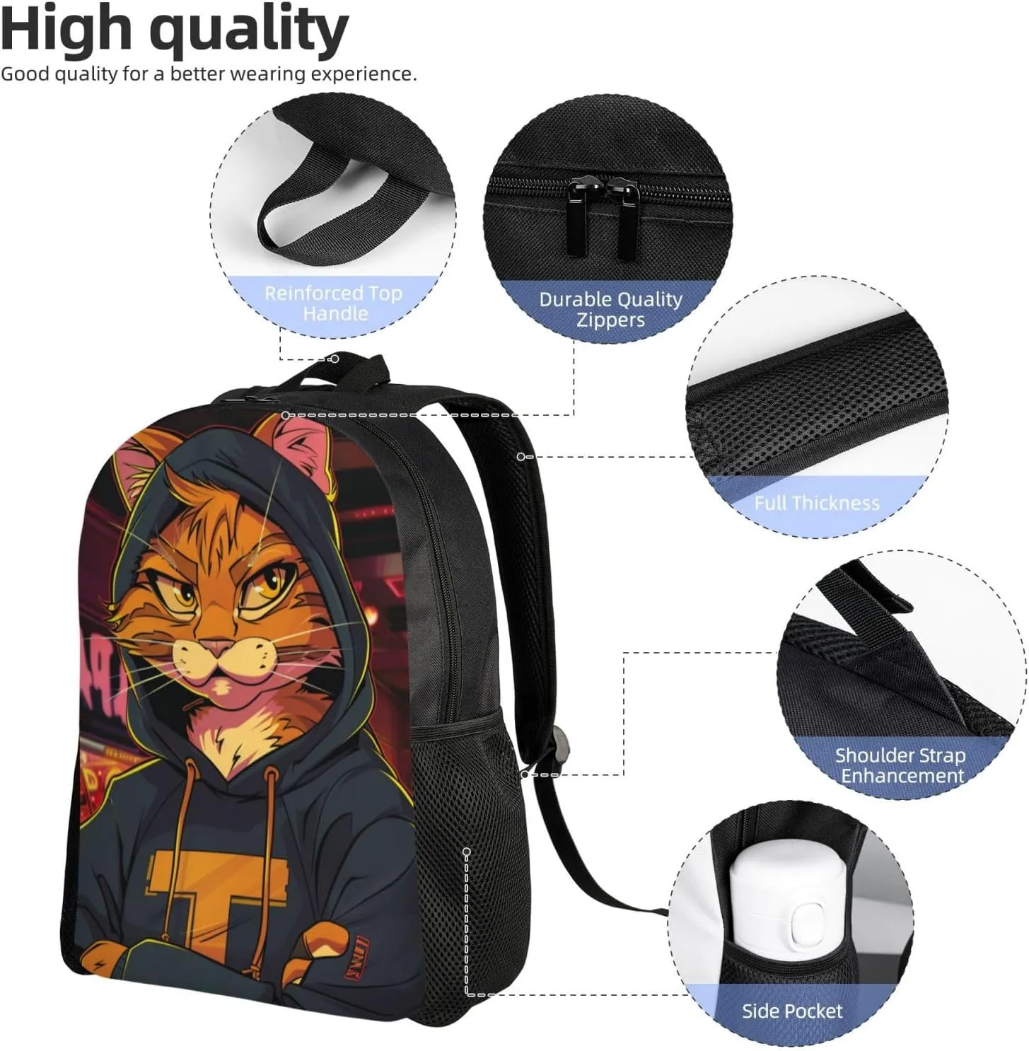Cat Cool Backpack Waterproof Anti Theft Durable Light Laptop Bag Backpacks For Women Men Travel Gym Backpack