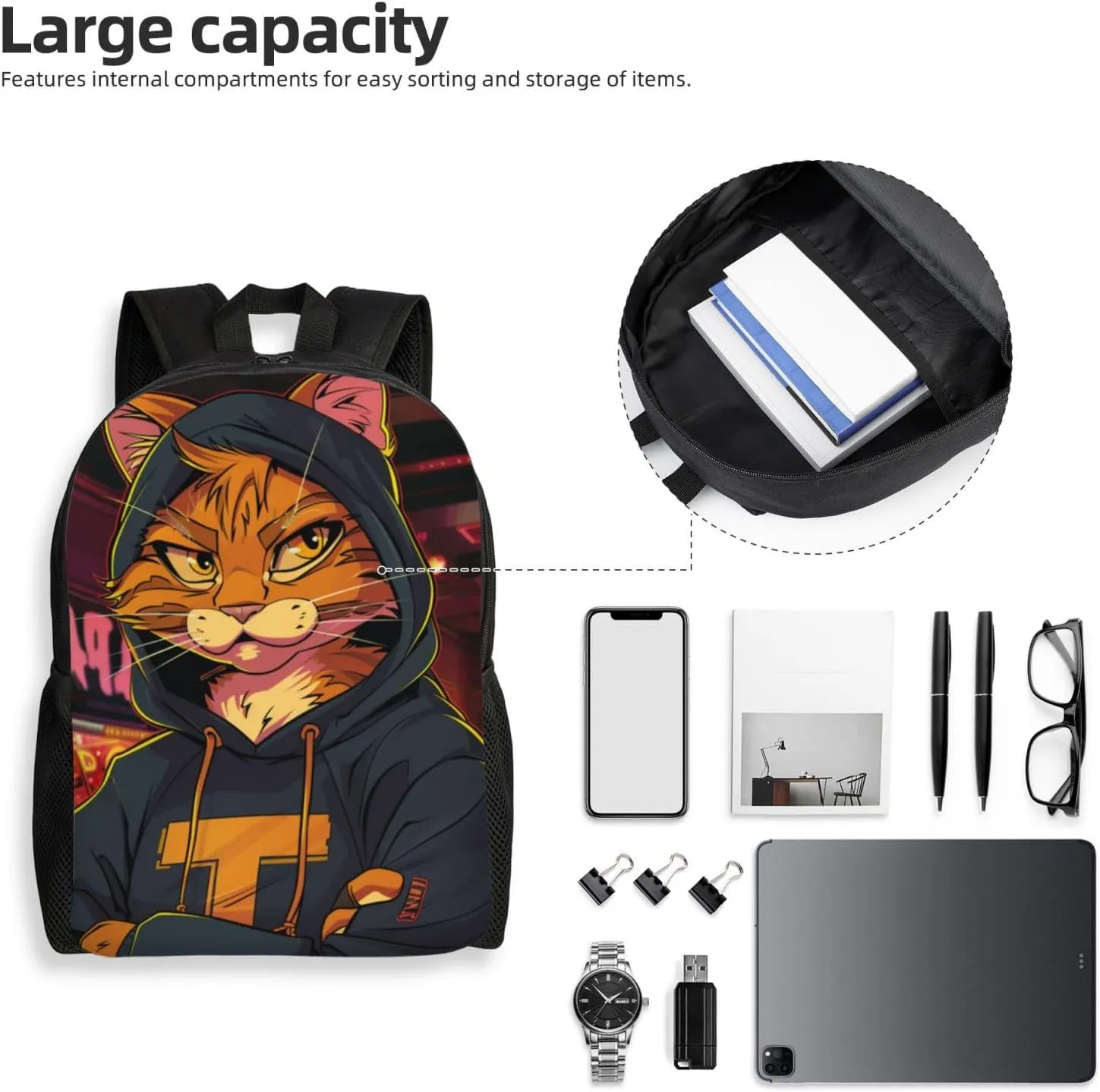 Cat Cool Backpack Waterproof Anti Theft Durable Light Laptop Bag Backpacks For Women Men Travel Gym Backpack