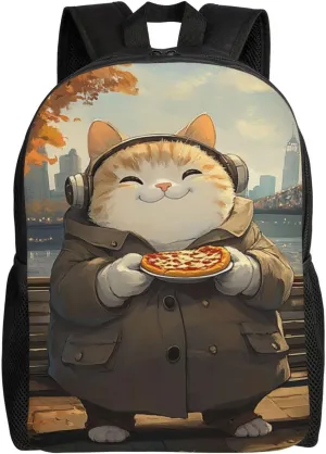 Cat Eating Pizza Backpack Waterproof Anti Theft Durable Light Laptop Bag Backpacks For Women Men Travel Gym Backpack