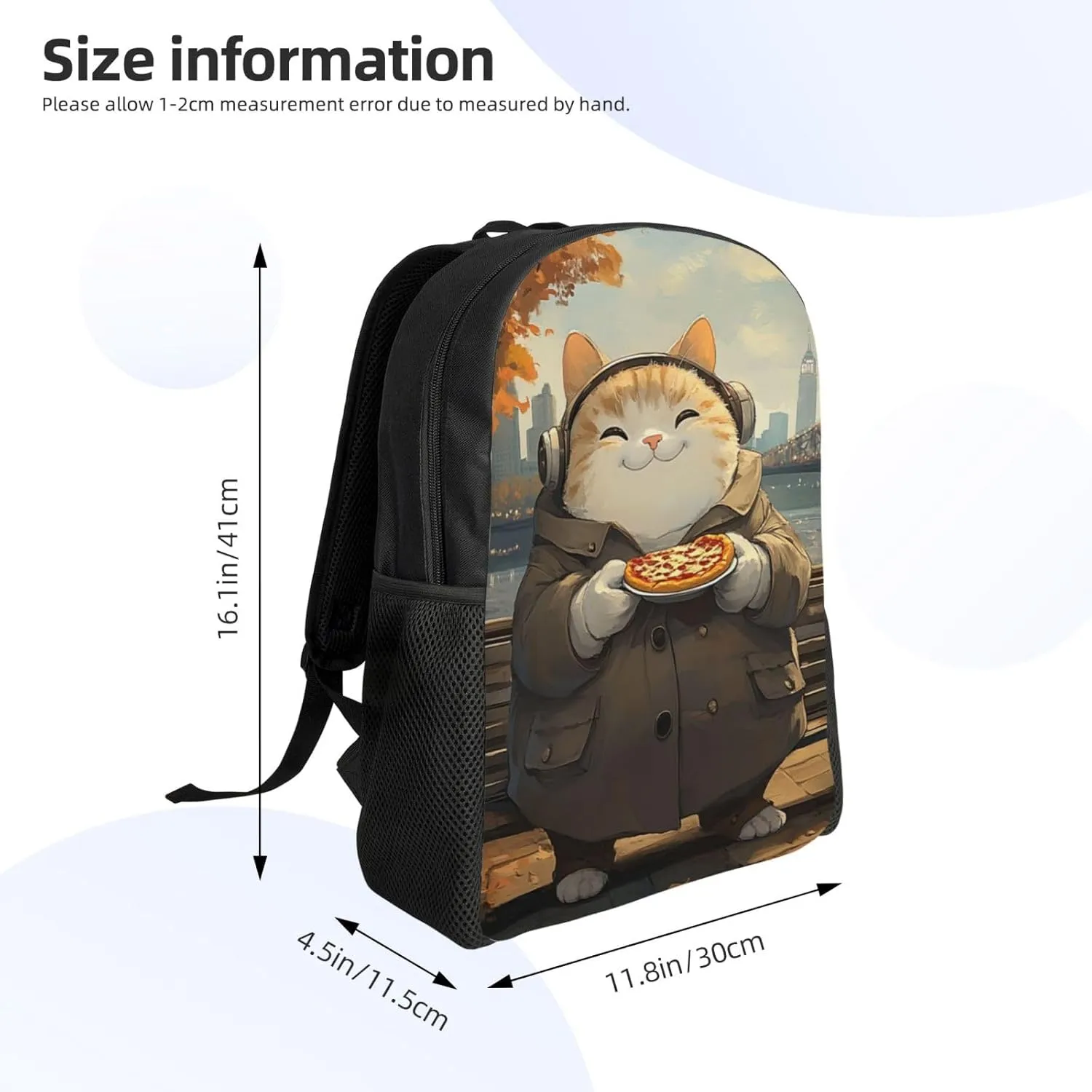 Cat Eating Pizza Backpack Waterproof Anti Theft Durable Light Laptop Bag Backpacks For Women Men Travel Gym Backpack