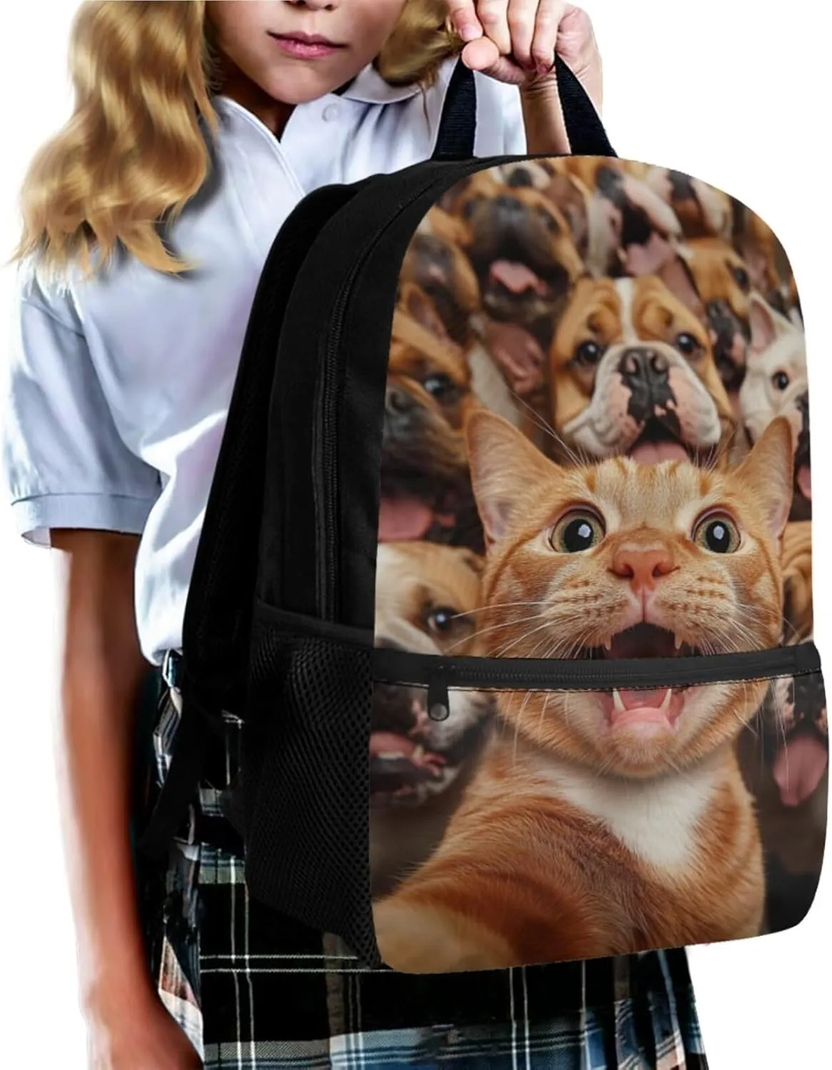 Cat Elementary Backpack for Girls 4 in 1 School Bag with Lunch Box 10-12 Adjustable Adorable 4th Grade Bookbag with Water Bottle Holder Back Pack