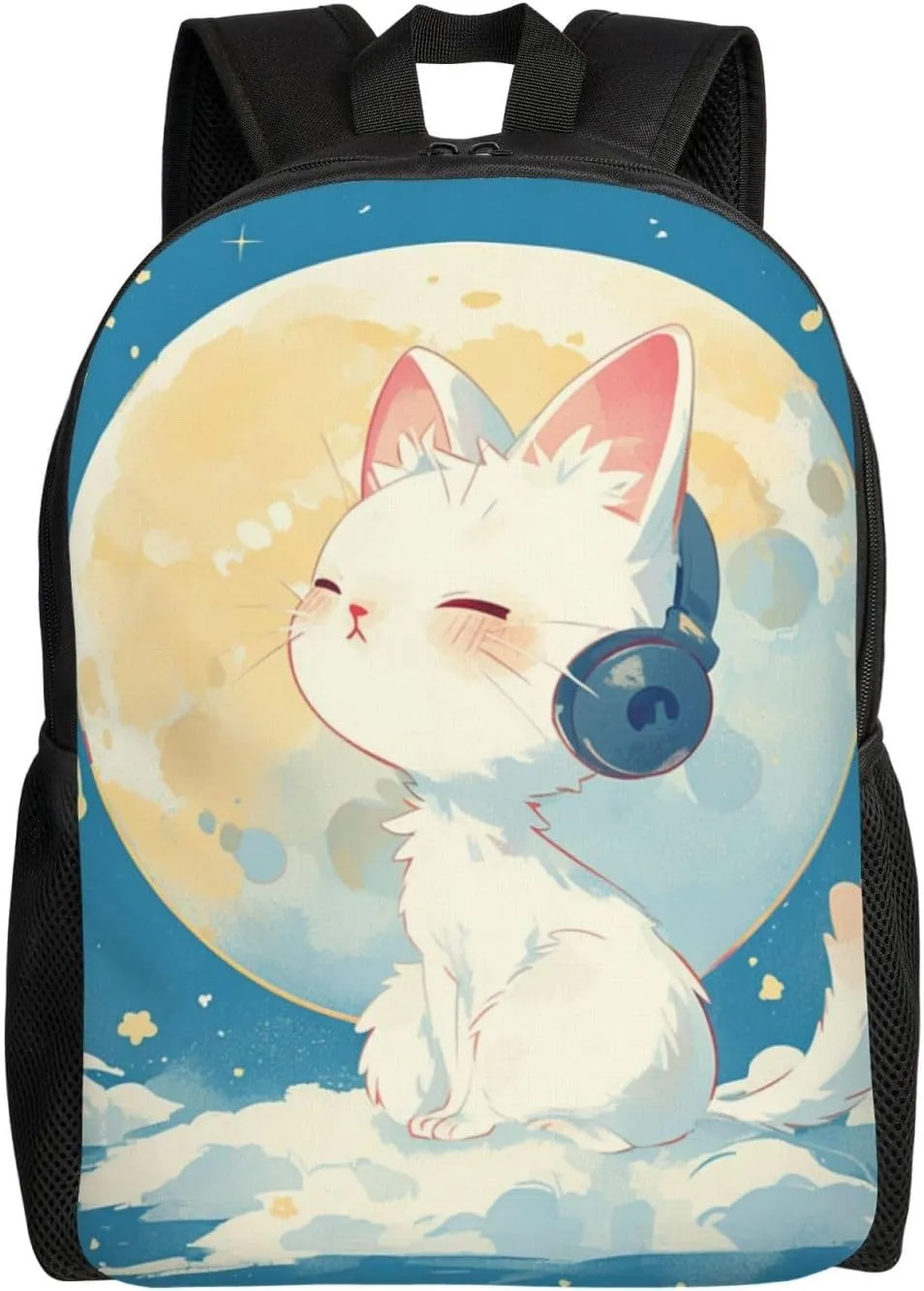 Cat Listening To Music Backpack Waterproof Anti Theft Durable Light Laptop Bag Backpacks For Women Men Travel Gym Backpack