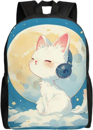 Cat Listening To Music Backpack Waterproof Anti Theft Durable Light Laptop Bag Backpacks For Women Men Travel Gym Backpack