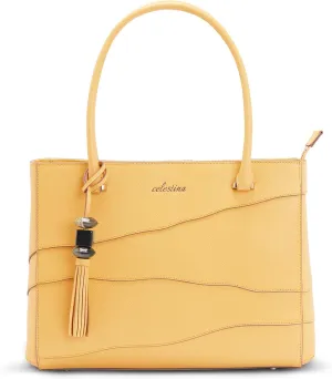 celestina Nappa Leather Tote Handbags for Women Genuine Leather Large Shoulder Handbag Work Purse Yellow Tote Bags Elegant Durable Design Spacious with YKK Zipper