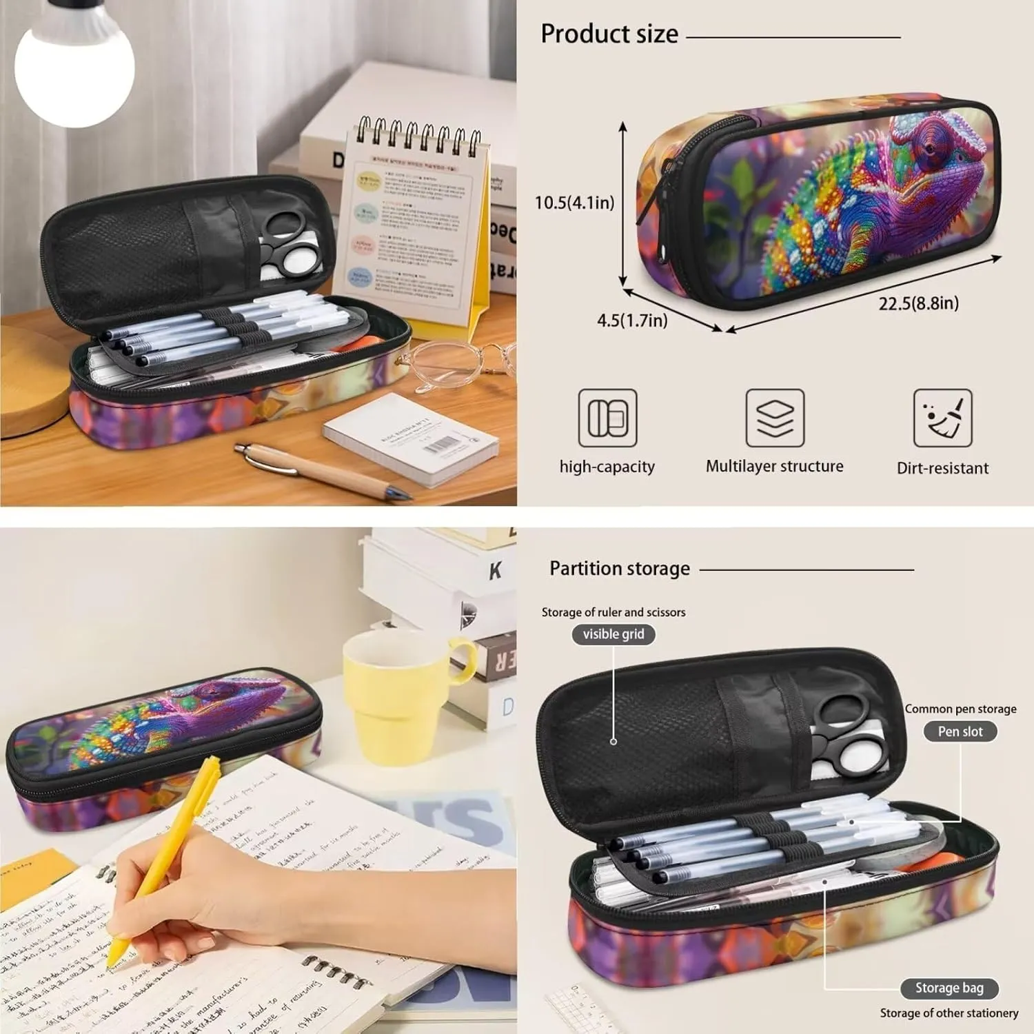 Chameleon Backpack for Teen Girls for School Bag for Kids Girls Backpack for Boys with Lunch Bag with Water Bottle Holder School Company Outside Sports Travel Keychain