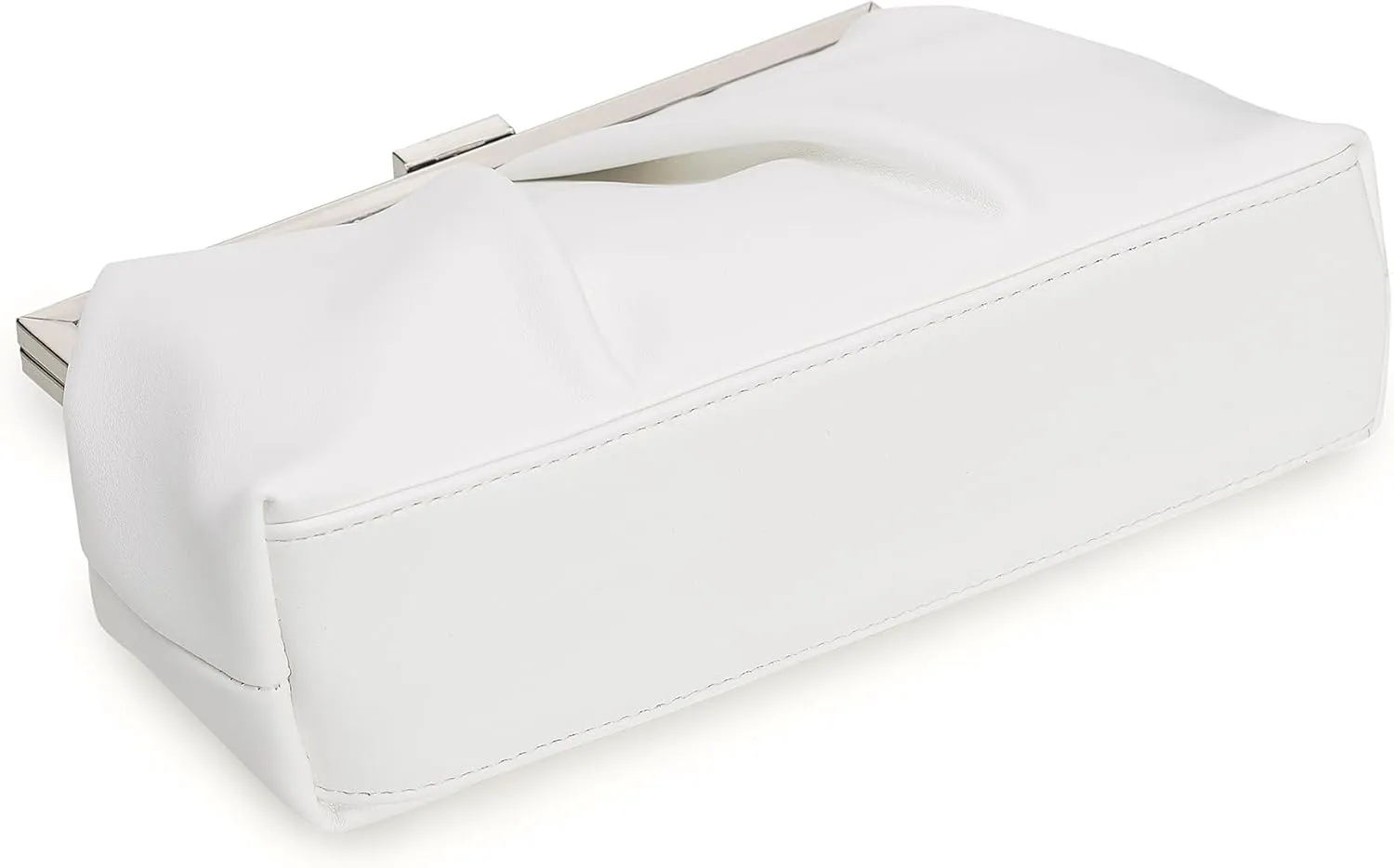 CHARMING TAILOR Faux Leather Clutch Purse Ruched PU Metal Frame Formal Evening Bag with Pearl Starp