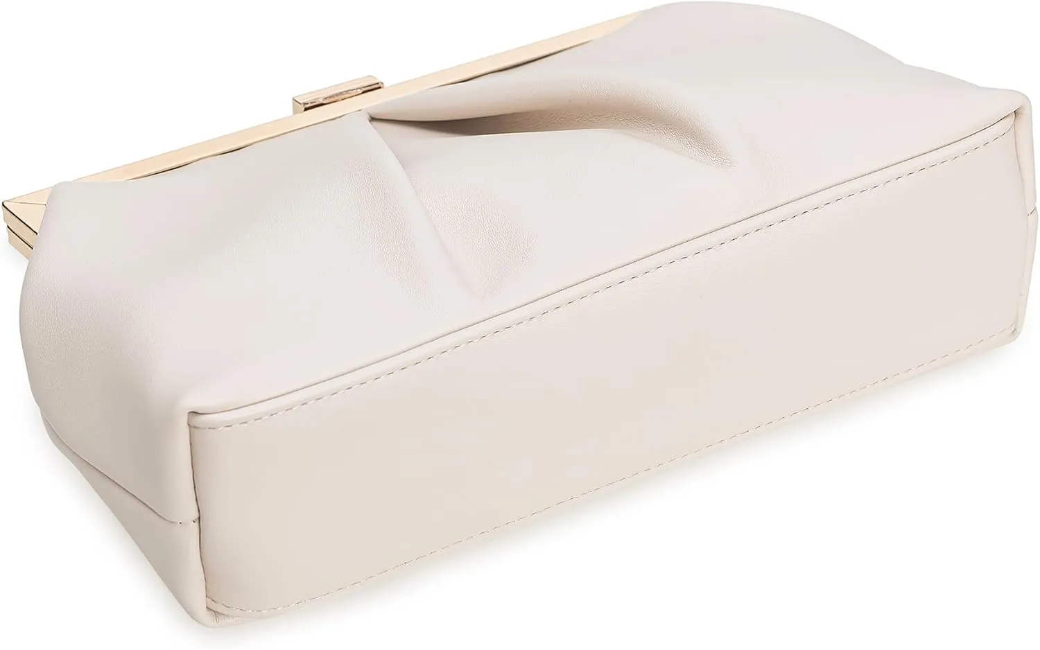 CHARMING TAILOR Faux Leather Clutch Purse Ruched PU Metal Frame Formal Evening Bag with Pearl Starp