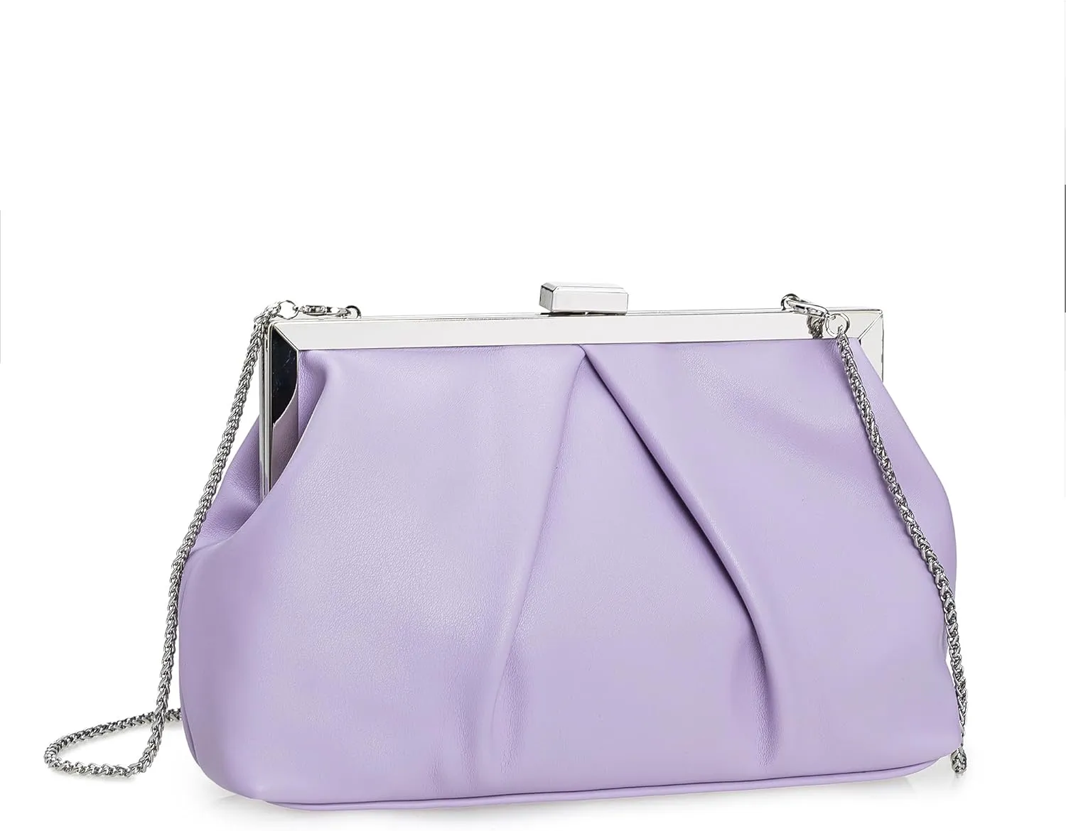 CHARMING TAILOR Faux Leather Clutch Purse Ruched PU Metal Frame Formal Evening Bag with Pearl Starp