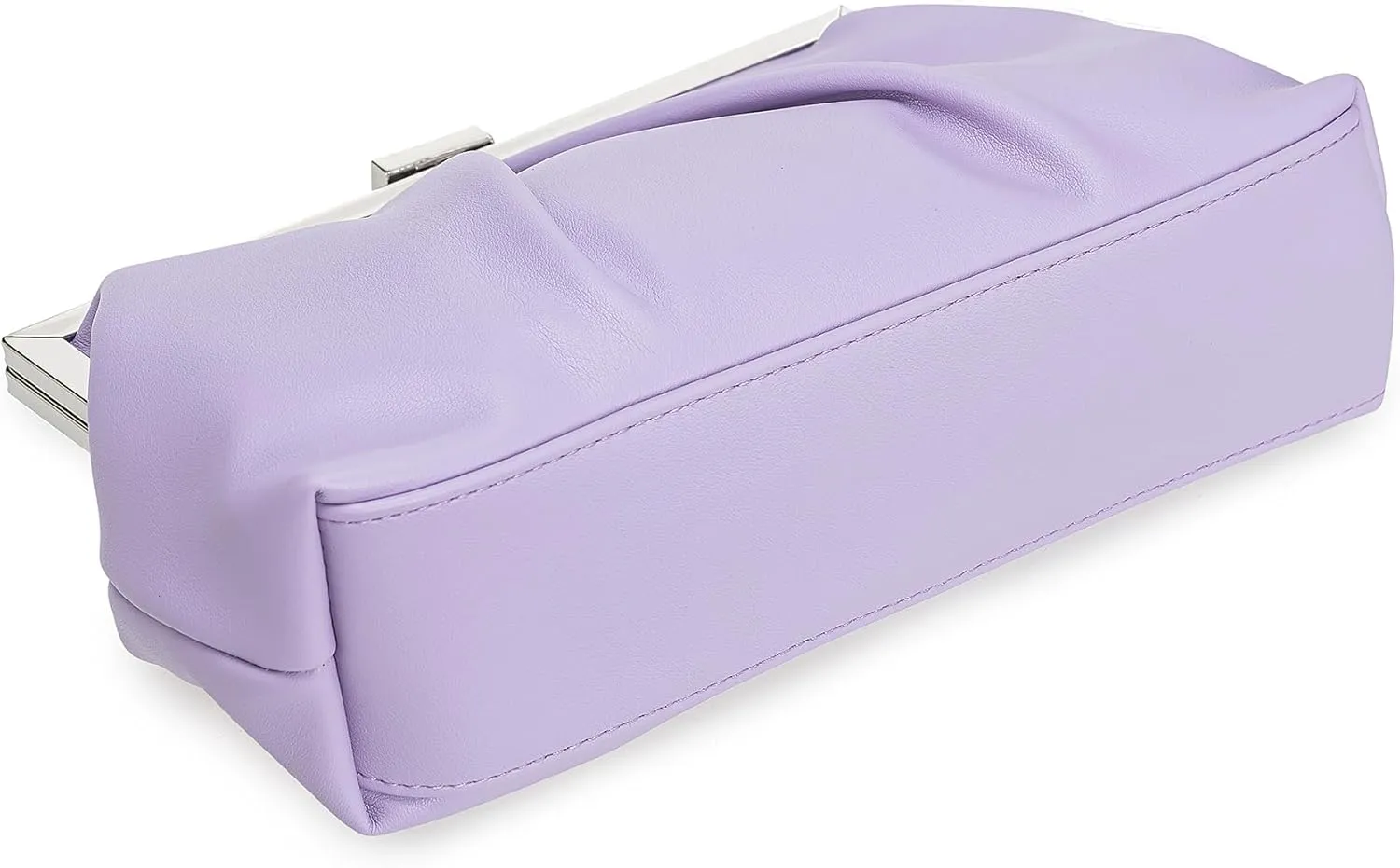 CHARMING TAILOR Faux Leather Clutch Purse Ruched PU Metal Frame Formal Evening Bag with Pearl Starp