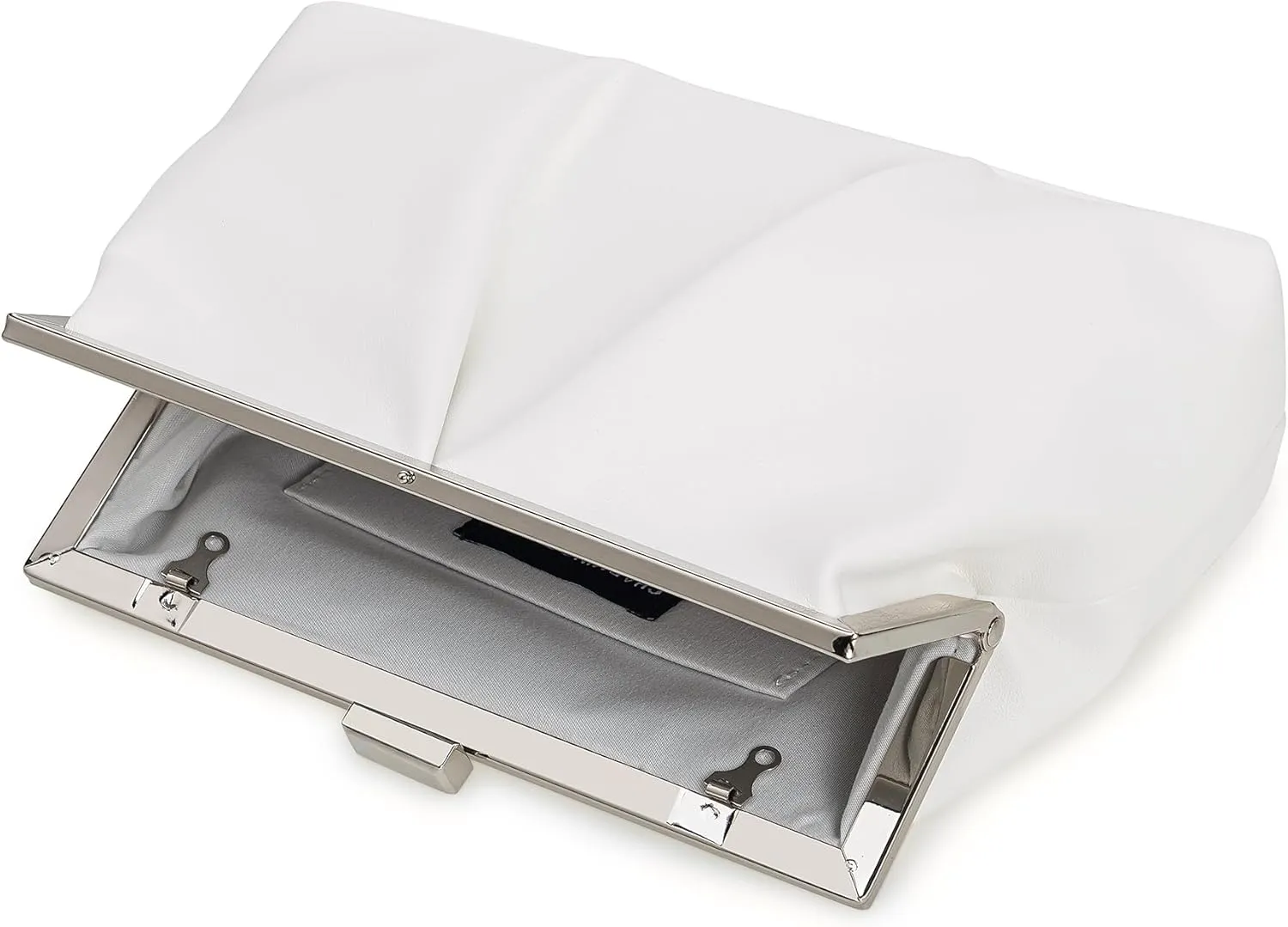 CHARMING TAILOR Faux Leather Clutch Purse Ruched PU Metal Frame Formal Evening Bag with Pearl Starp