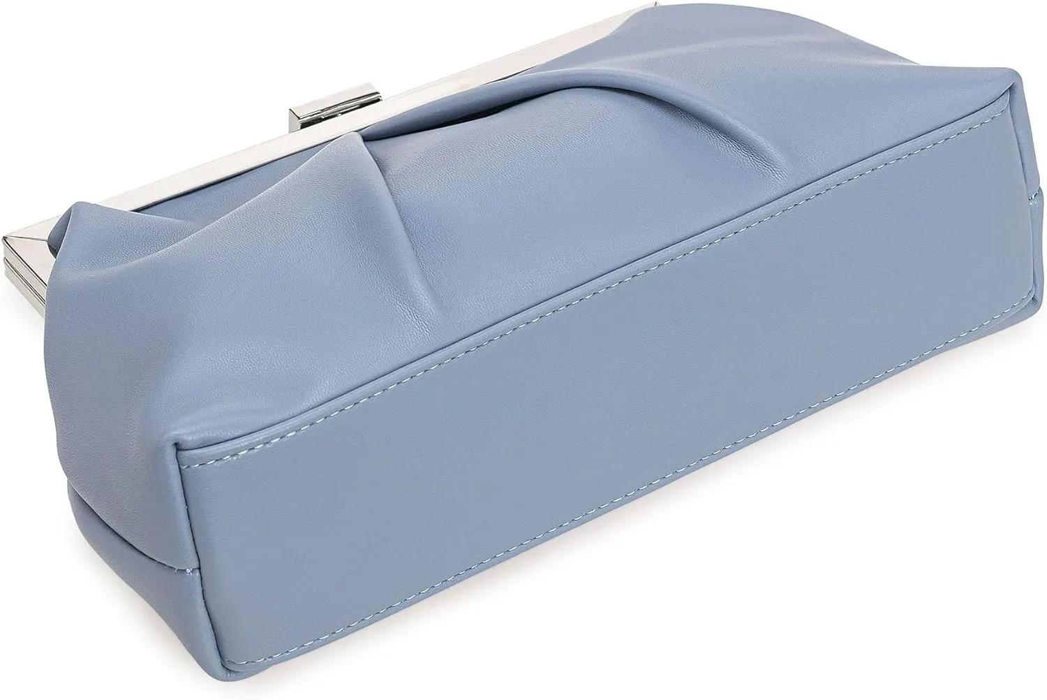 CHARMING TAILOR Faux Leather Clutch Purse Ruched PU Metal Frame Formal Evening Bag with Pearl Starp