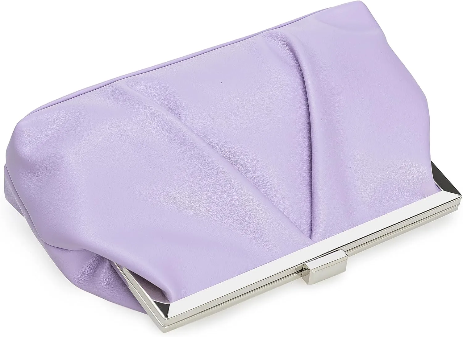 CHARMING TAILOR Faux Leather Clutch Purse Ruched PU Metal Frame Formal Evening Bag with Pearl Starp