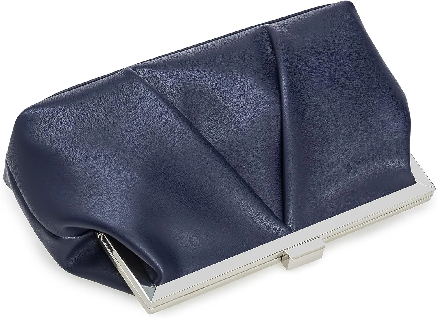 CHARMING TAILOR Faux Leather Clutch Purse Ruched PU Metal Frame Formal Evening Bag with Pearl Starp