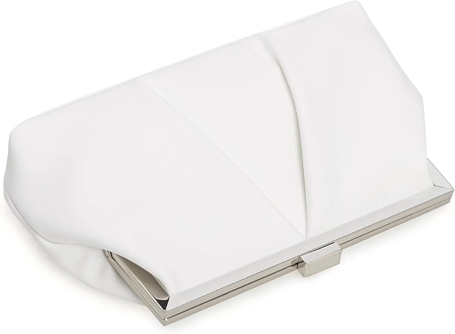 CHARMING TAILOR Faux Leather Clutch Purse Ruched PU Metal Frame Formal Evening Bag with Pearl Starp