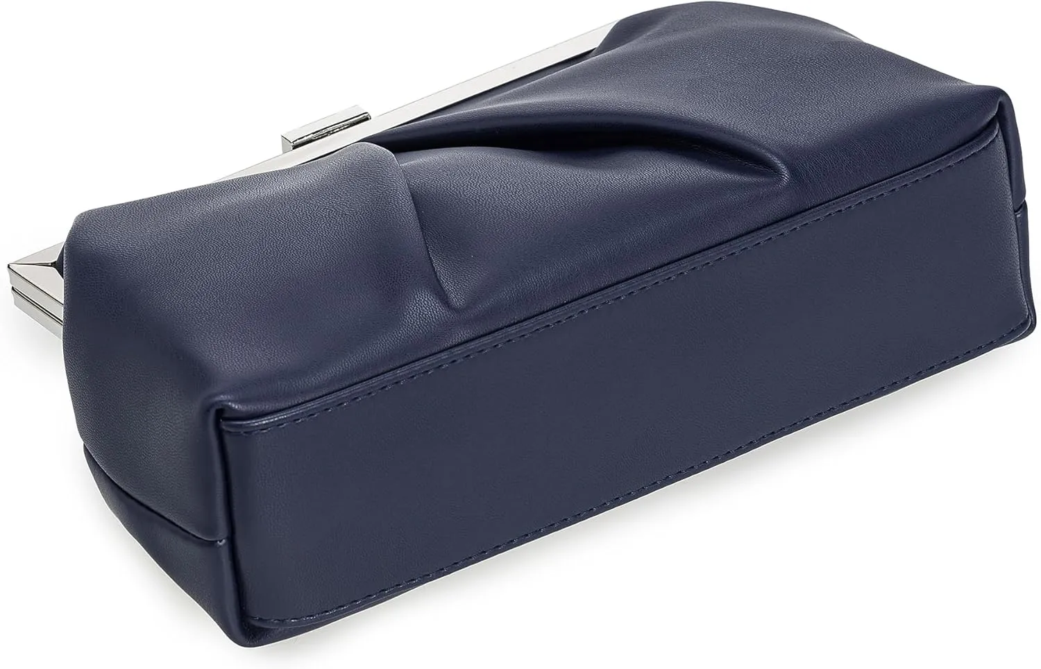 CHARMING TAILOR Faux Leather Clutch Purse Ruched PU Metal Frame Formal Evening Bag with Pearl Starp