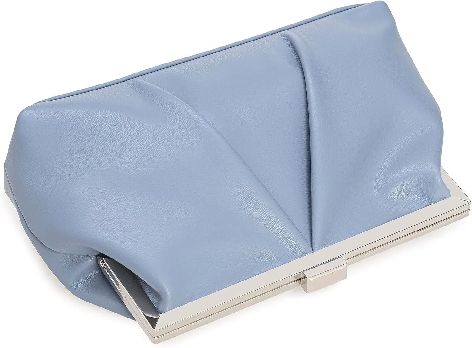 CHARMING TAILOR Faux Leather Clutch Purse Ruched PU Metal Frame Formal Evening Bag with Pearl Starp