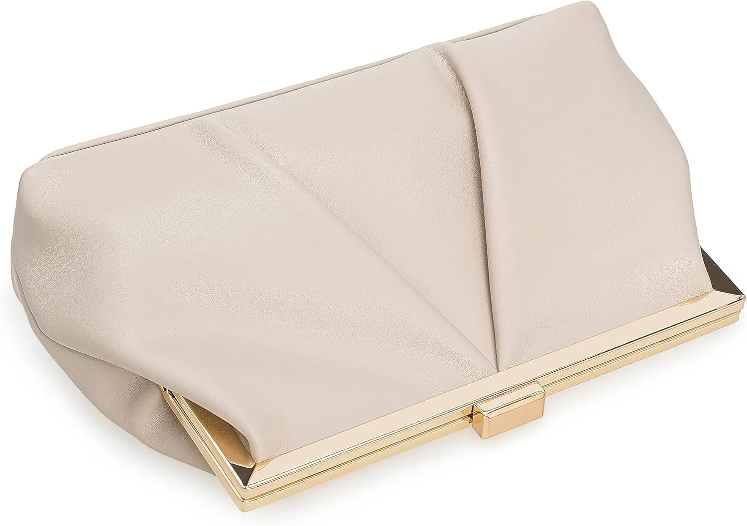 CHARMING TAILOR Faux Leather Clutch Purse Ruched PU Metal Frame Formal Evening Bag with Pearl Starp