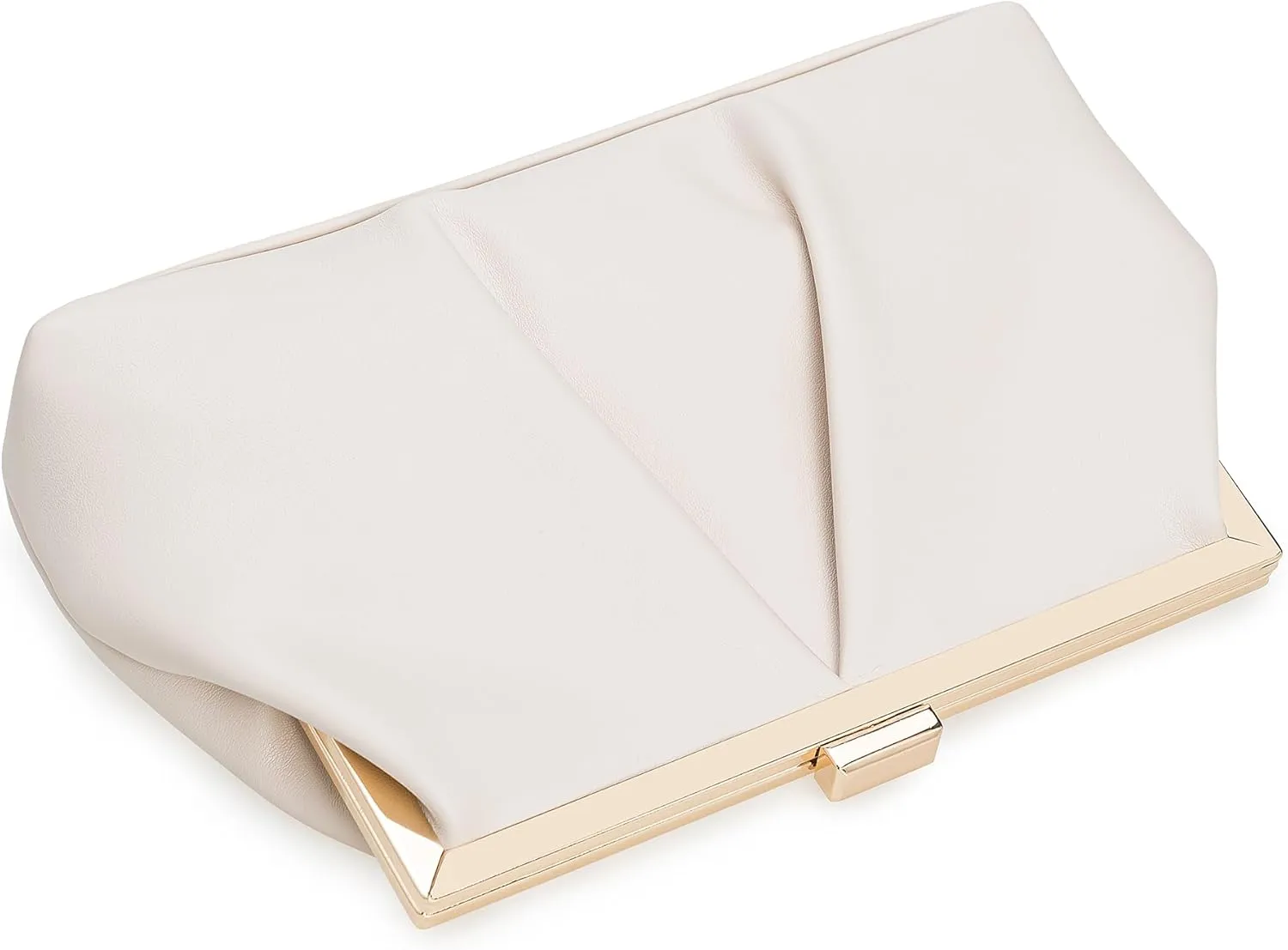 CHARMING TAILOR Faux Leather Clutch Purse Ruched PU Metal Frame Formal Evening Bag with Pearl Starp