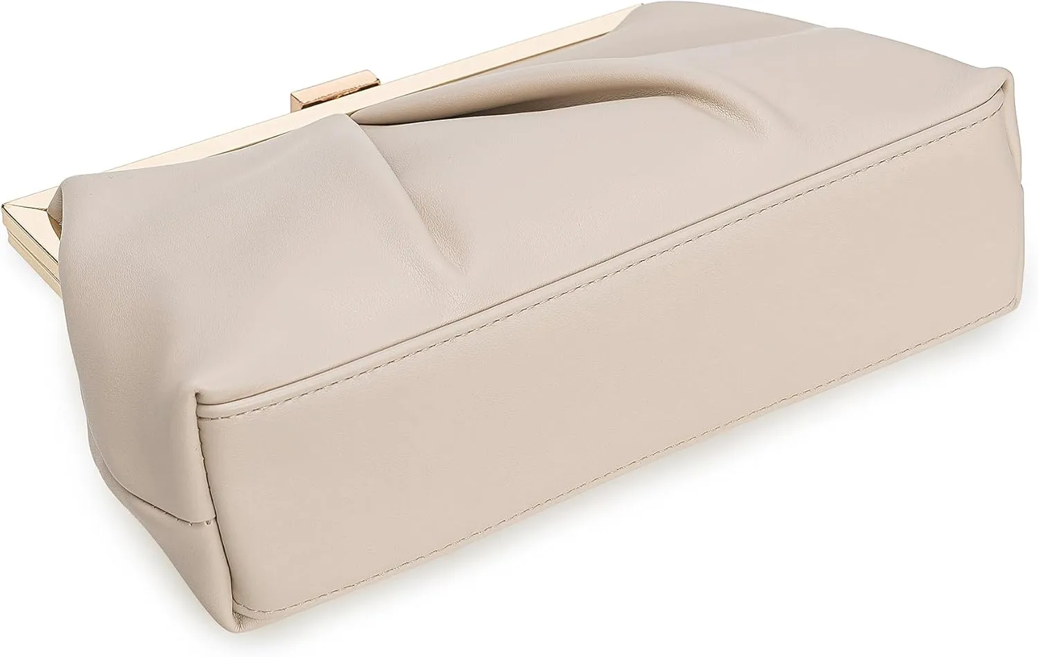 CHARMING TAILOR Faux Leather Clutch Purse Ruched PU Metal Frame Formal Evening Bag with Pearl Starp