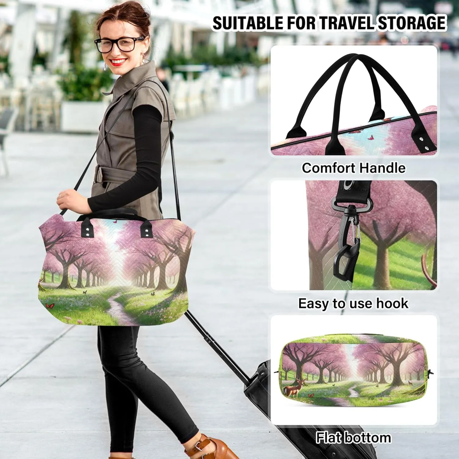 Cherry Blossom Spring Flowers Travel Duffel Bags Toiletry Bags Set of 2, Print Women Sports Bags Duffel for Traveling