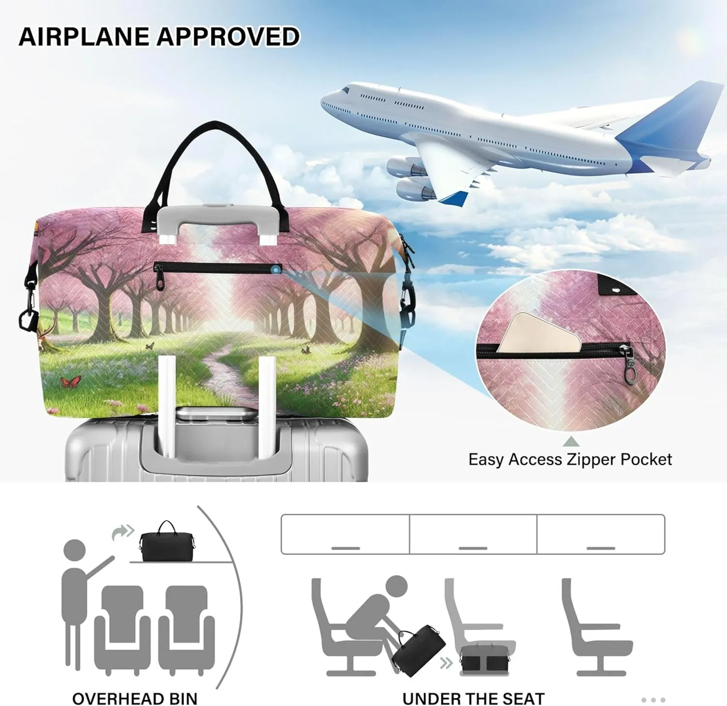 Cherry Blossom Spring Flowers Travel Duffel Bags Toiletry Bags Set of 2, Print Women Sports Bags Duffel for Traveling