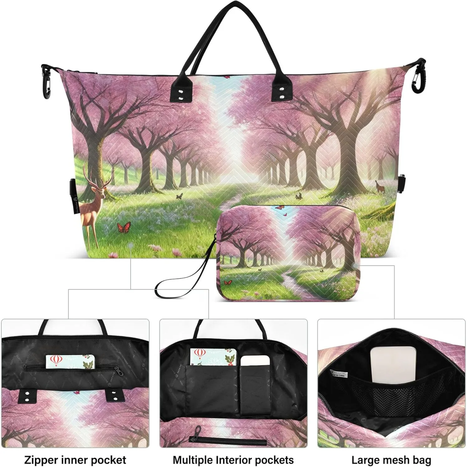 Cherry Blossom Spring Flowers Travel Duffel Bags Toiletry Bags Set of 2, Print Women Sports Bags Duffel for Traveling