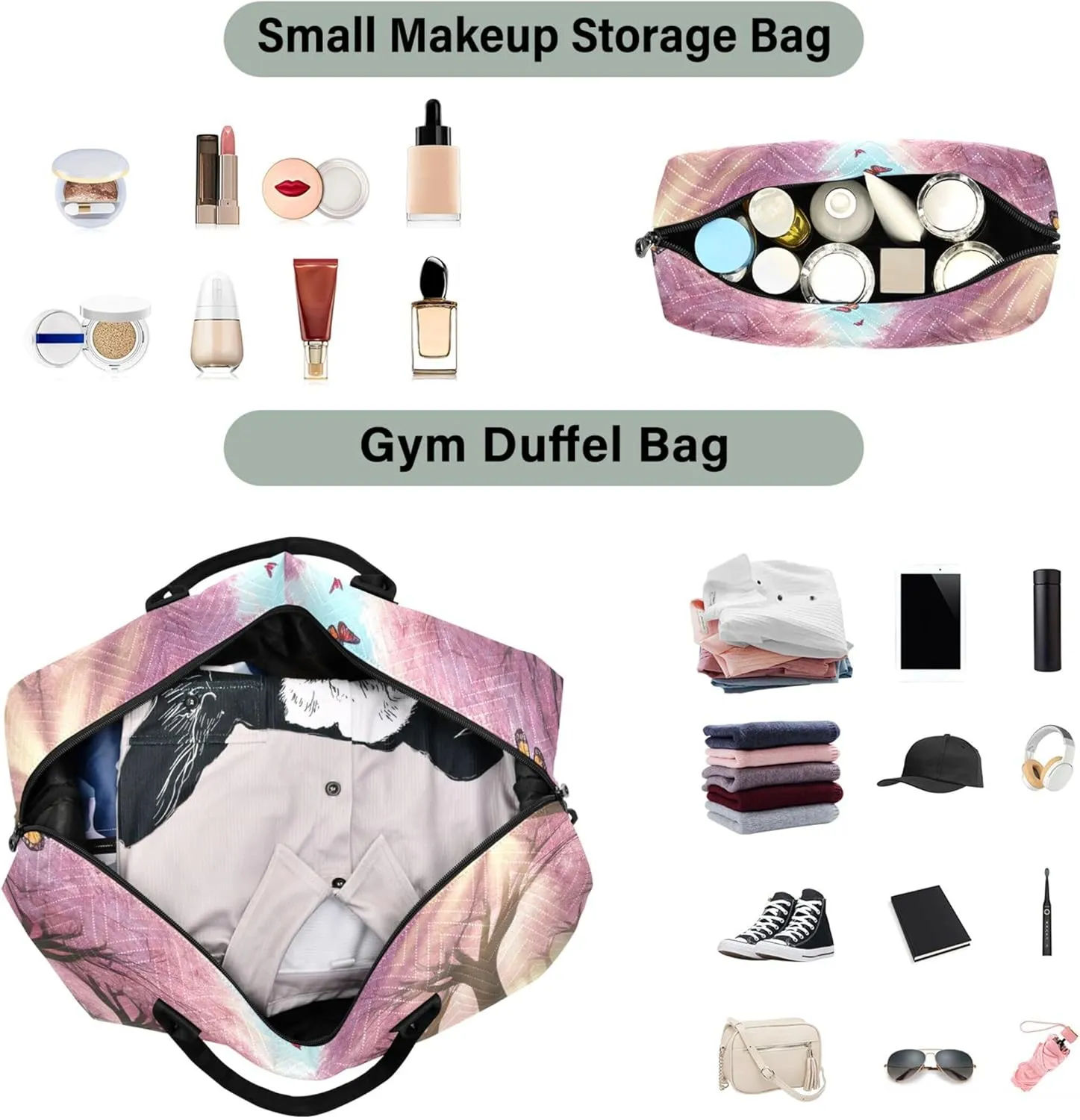 Cherry Blossom Spring Flowers Travel Duffel Bags Toiletry Bags Set of 2, Print Women Sports Bags Duffel for Traveling