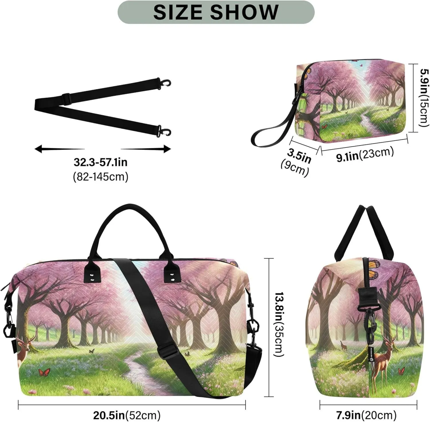 Cherry Blossom Spring Flowers Travel Duffel Bags Toiletry Bags Set of 2, Print Women Sports Bags Duffel for Traveling