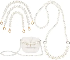 CHGCRAFT 4Pcs 4 Size Glass Pearl Bead Handle Chain Pearl Bead Purse Handle Strap with Golden Clasp Short Bag Chain Bag Strap Replacement for Handmade Bag Purse Handbag Making Crafting