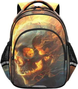 CHIFIGNO Skull on Fire Backpack for School with Reflective Stripes Travel Laptop Bookbag Lightweight Backpacks for Teens