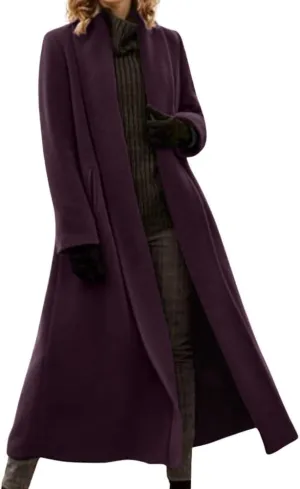 chouyatou Women's Elegant Shawl Collar Open Front Wool Coat Formal Work Mid Long Winter Pea Coat