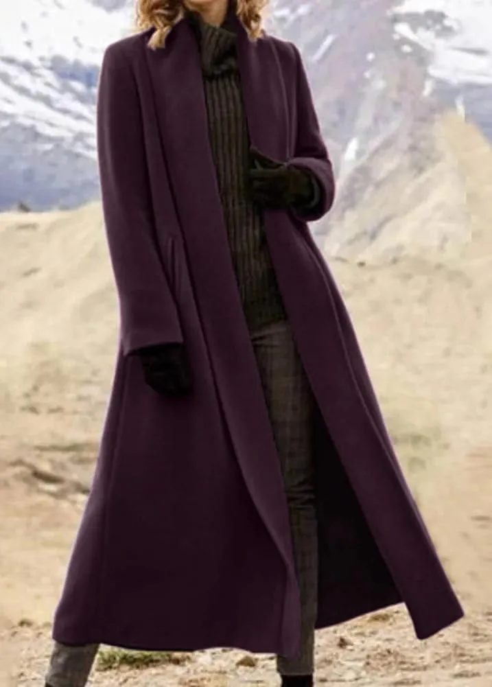 chouyatou Women's Elegant Shawl Collar Open Front Wool Coat Formal Work Mid Long Winter Pea Coat