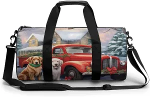 Christmas Red Truck Dog House Sports Gym Bag Durable Workout Bags Travel Duffel Bags Yoga Exercise Bag for Women Men