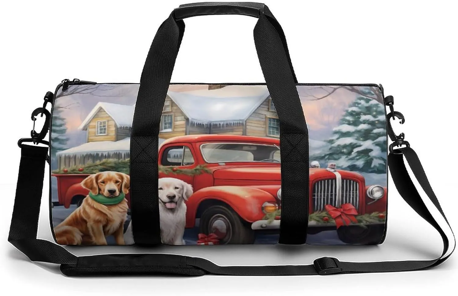 Christmas Red Truck Dog House Sports Gym Bag Durable Workout Bags Travel Duffel Bags Yoga Exercise Bag for Women Men