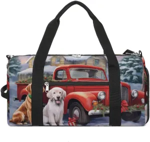 Christmas Red Truck Dog House Sports Gym Bag Lightweight Travel Duffel Bag Workout Bags Casual Weekender Bag for Men Women