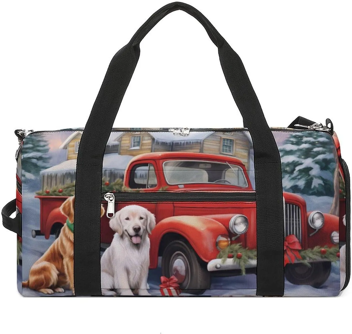 Christmas Red Truck Dog House Sports Gym Bag Lightweight Travel Duffel Bag Workout Bags Casual Weekender Bag for Men Women