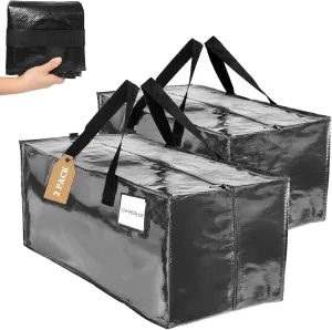 CHVEGLUZ 2 Packs Moving Bags Heavy Duty Extra Large,Storage Bags with Zipper&Handles, Sturdy&Durable Clothes Storage Bags Totes for College Dorm Essentials, Moving Boxes for College Supplies, Black