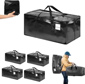 CHVEGLUZ 4 Packs Moving Bags Heavy Duty Extra Large,Storage Bags with Zipper&Handles, Sturdy&Durable Clothes Storage Bags Totes for College Dorm Essentials, Moving Boxes for College Supplies, Black