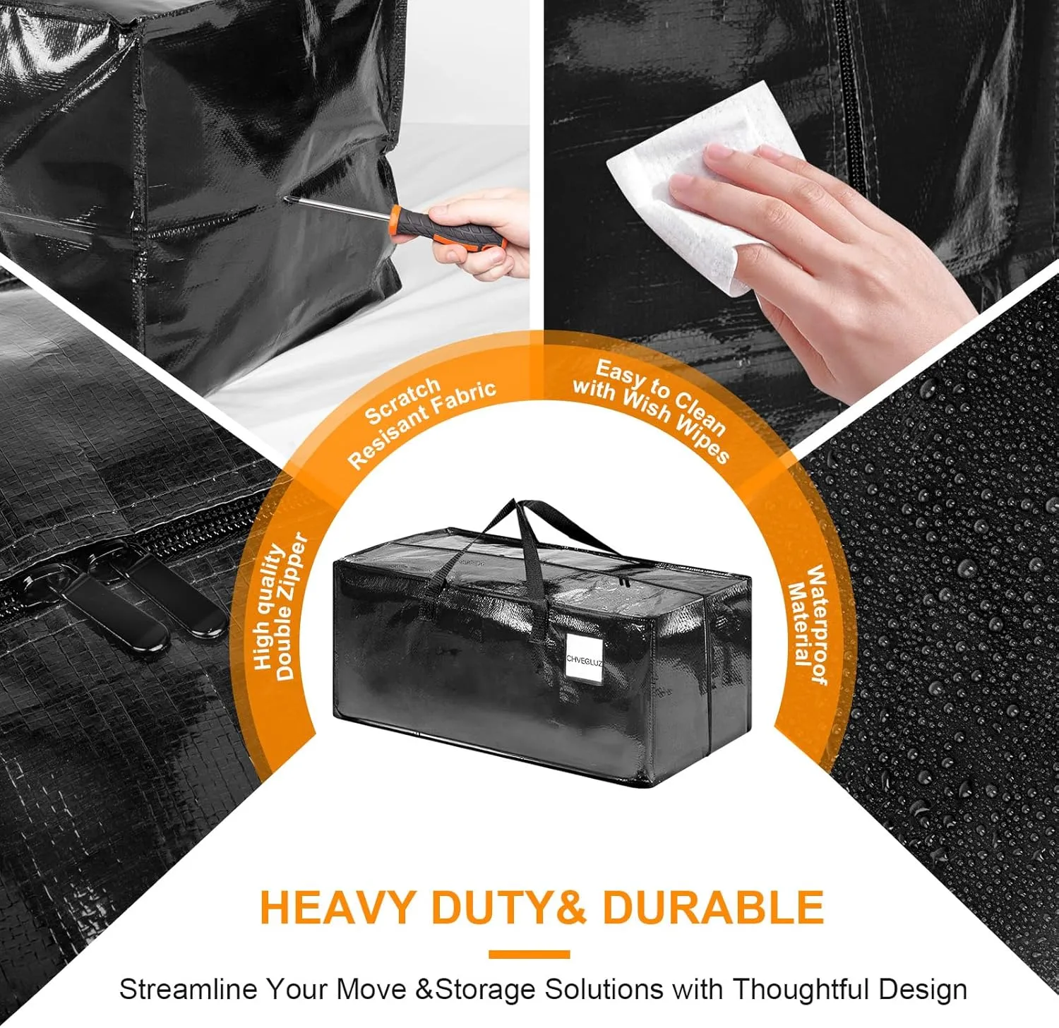 CHVEGLUZ 4 Packs Moving Bags Heavy Duty Extra Large,Storage Bags with Zipper&Handles, Sturdy&Durable Clothes Storage Bags Totes for College Dorm Essentials, Moving Boxes for College Supplies, Black