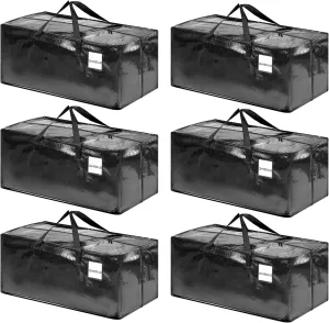 CHVEGLUZ 6 Packs Moving Bags Heavy Duty Extra Large,Storage Bags with Zipper&Handles, Sturdy&Durable Clothes Storage Bags Totes for College Dorm Essentials, Moving Boxes for College Supplies, Black