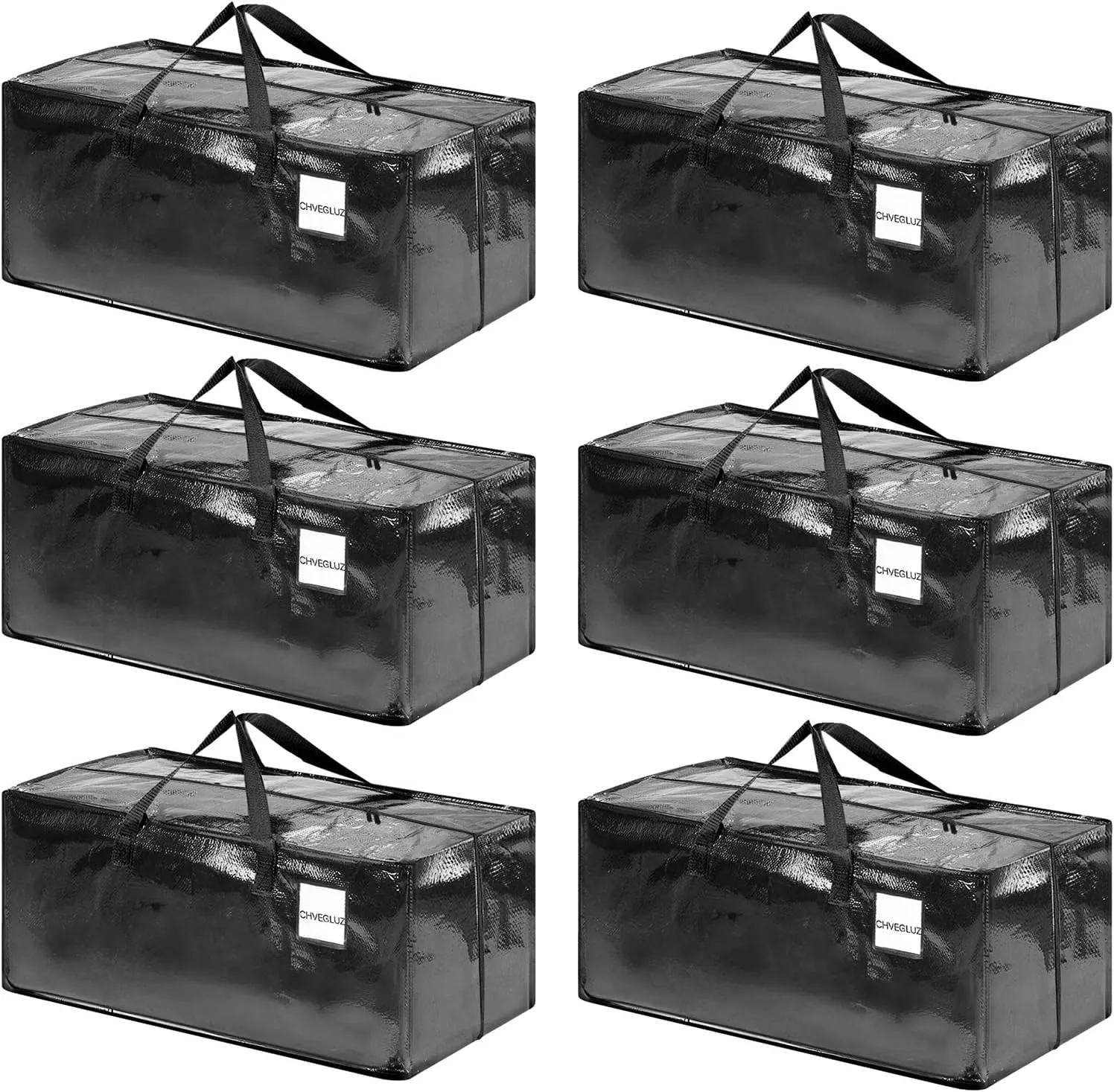 CHVEGLUZ 6 Packs Moving Bags Heavy Duty Extra Large,Storage Bags with Zipper&Handles, Sturdy&Durable Clothes Storage Bags Totes for College Dorm Essentials, Moving Boxes for College Supplies, Black