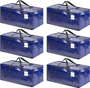 CHVEGLUZ 6 Packs Moving Bags Heavy Duty Extra Large,Storage Bags with Zipper&Handles, Sturdy&Durable Clothes Storage Bags Totes for College Dorm Essentials, Moving Boxes for College Supplies, Blue