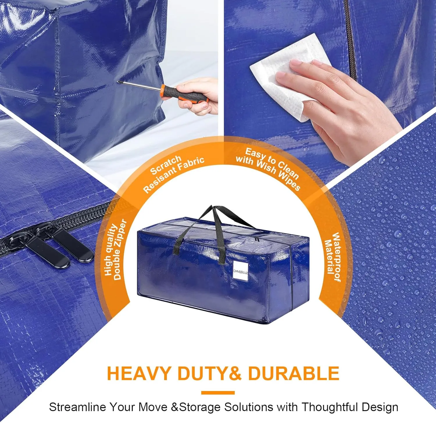 CHVEGLUZ 6 Packs Moving Bags Heavy Duty Extra Large,Storage Bags with Zipper&Handles, Sturdy&Durable Clothes Storage Bags Totes for College Dorm Essentials, Moving Boxes for College Supplies, Blue