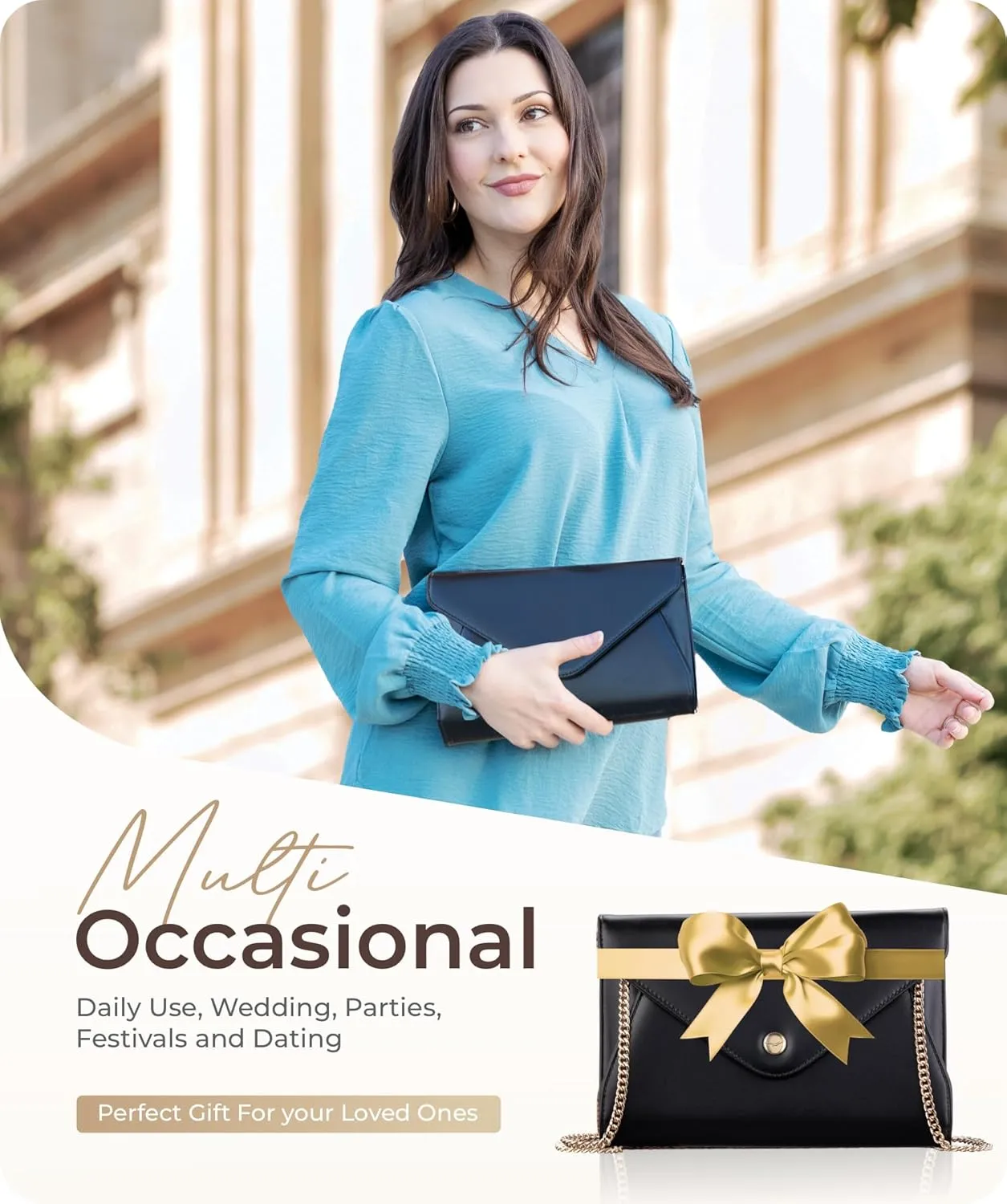 Claasico Evening Clutch Purses For Women - Elegant Envelope Clutch RFID Bag with Detachable Chain