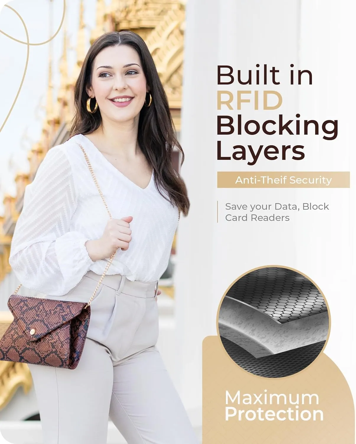 Claasico Evening Clutch Purses For Women - Elegant Envelope Clutch RFID Bag with Detachable Chain