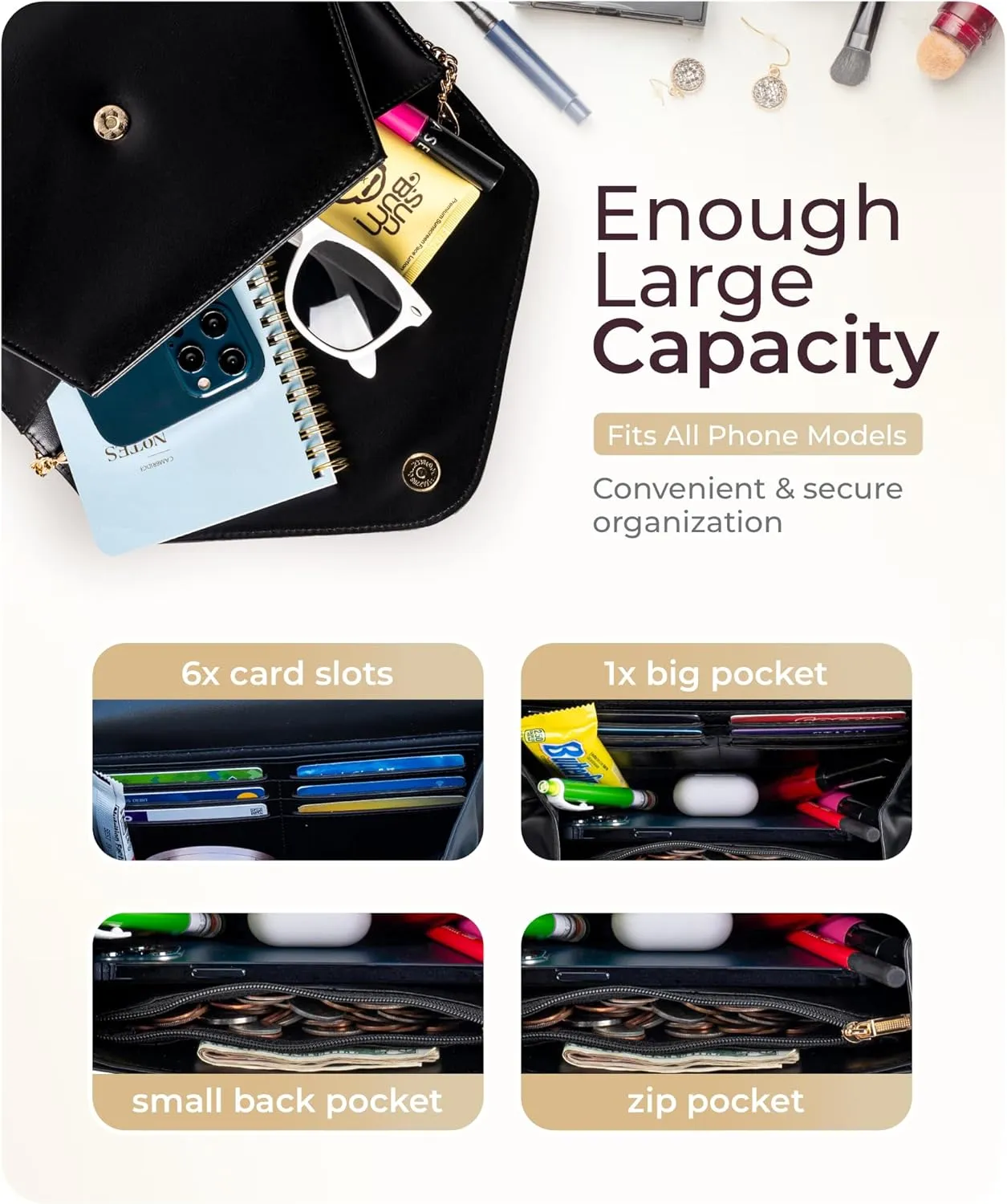 Claasico Evening Clutch Purses For Women - Elegant Envelope Clutch RFID Bag with Detachable Chain