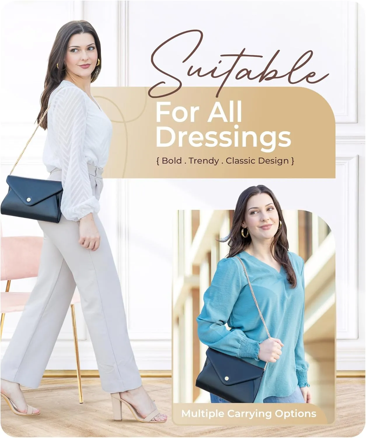 Claasico Evening Clutch Purses For Women - Elegant Envelope Clutch RFID Bag with Detachable Chain