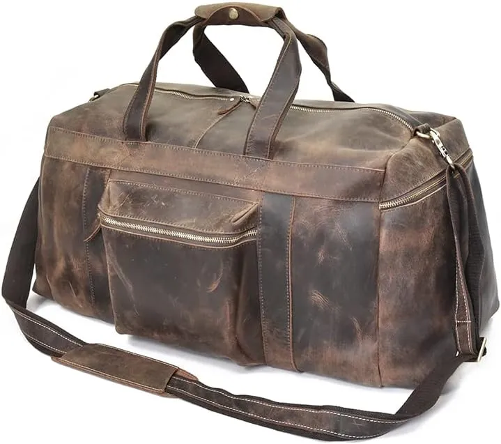 Classic Vintage Leather Travel Duffel Bag | Genuine Cow Leather | Spacious and Stylish | Handmade with Heavy Duty Craftsmanship (20 inch)